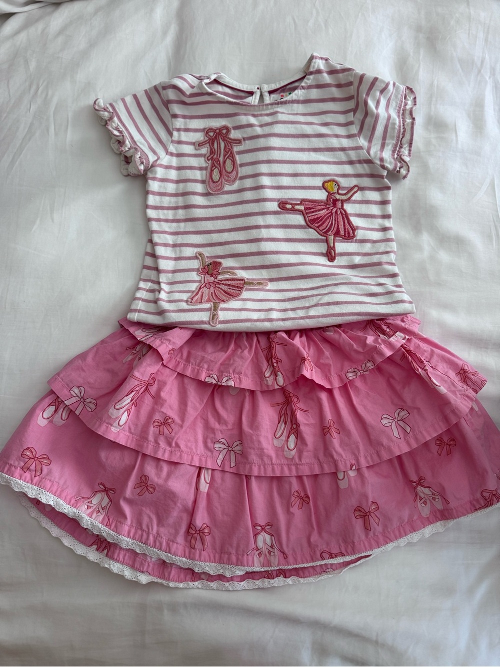 Mini Boden Pink and White ballerina tshirt and skirt set
